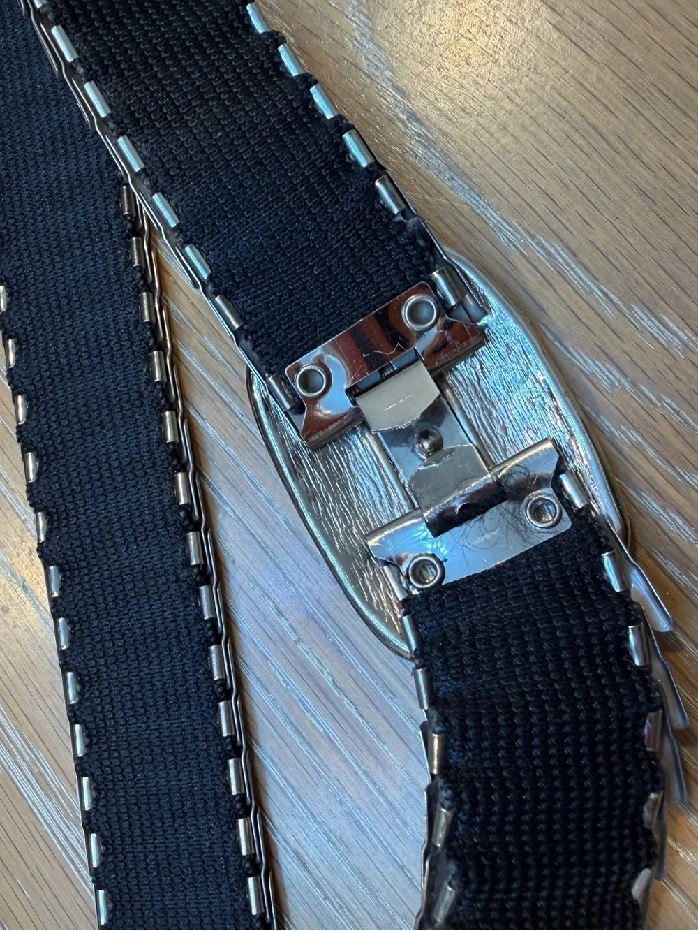 Vintage Silver Woven Metal Belt with Statement Buckle